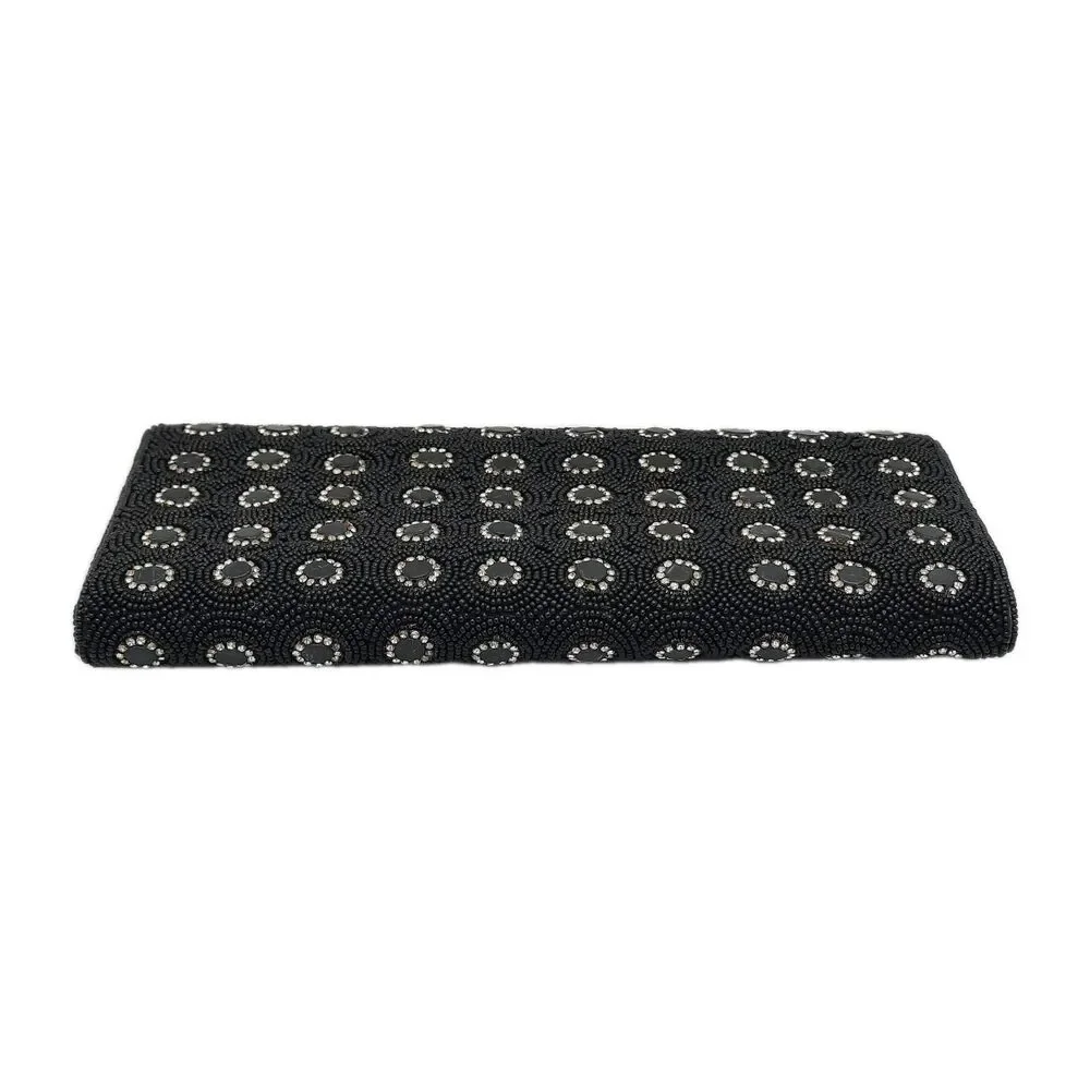 Deepa Gurnani Pattern Handmade Bead/Crystal Evening Bag Clutch Black NEW FLAWS